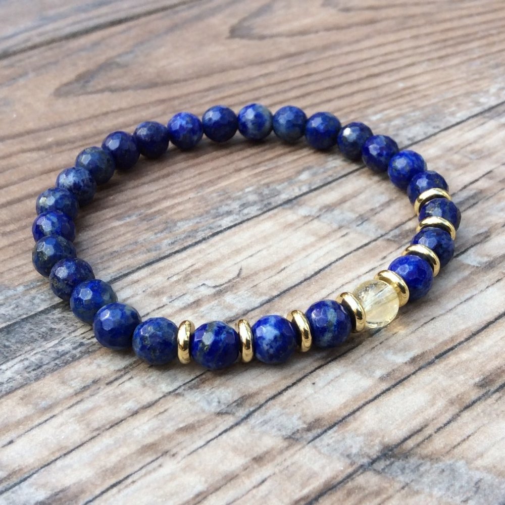 Lapis bracelet with Citrine, Crystal healing bracelet